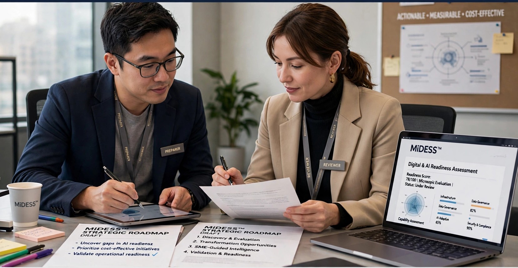 A preparer and reviewer evaluating an enterprise readiness assessment together